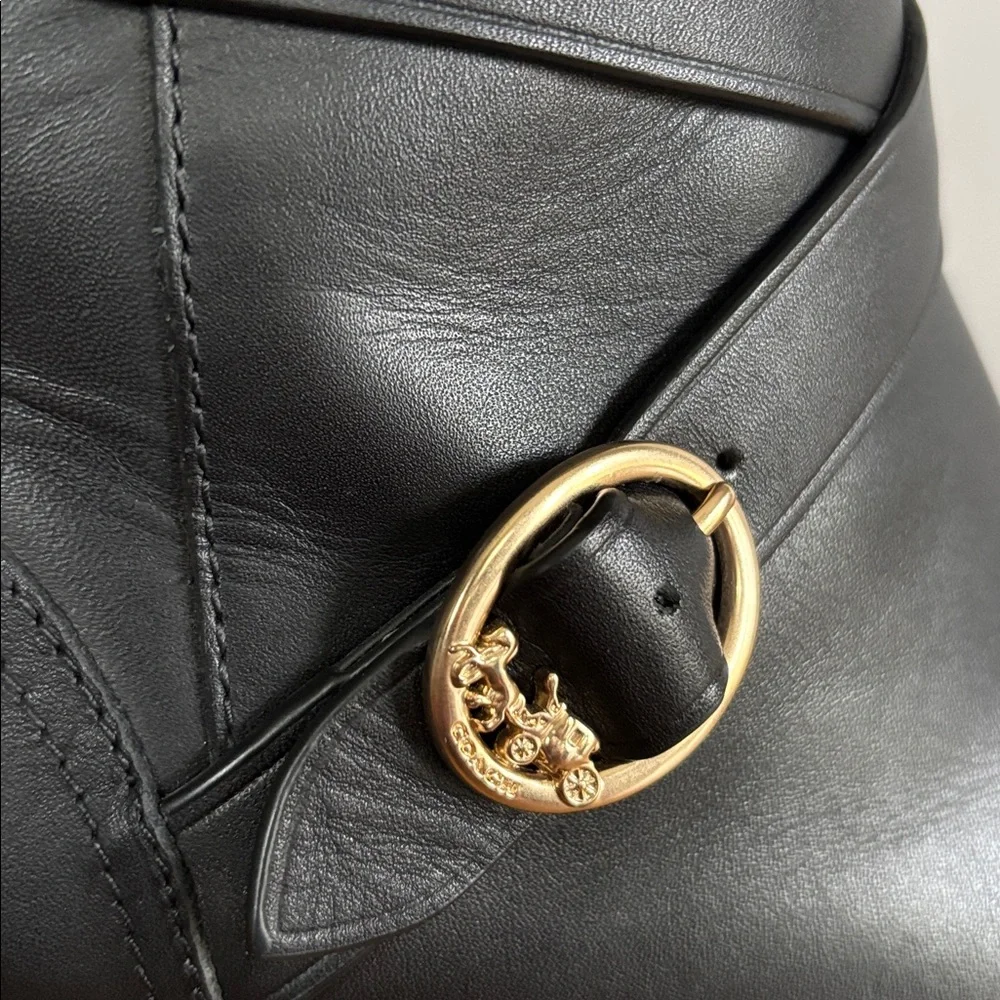 Coach Nadia Black Leather Ankle Boots Horse Carriage Buckle Block Heel 9.5